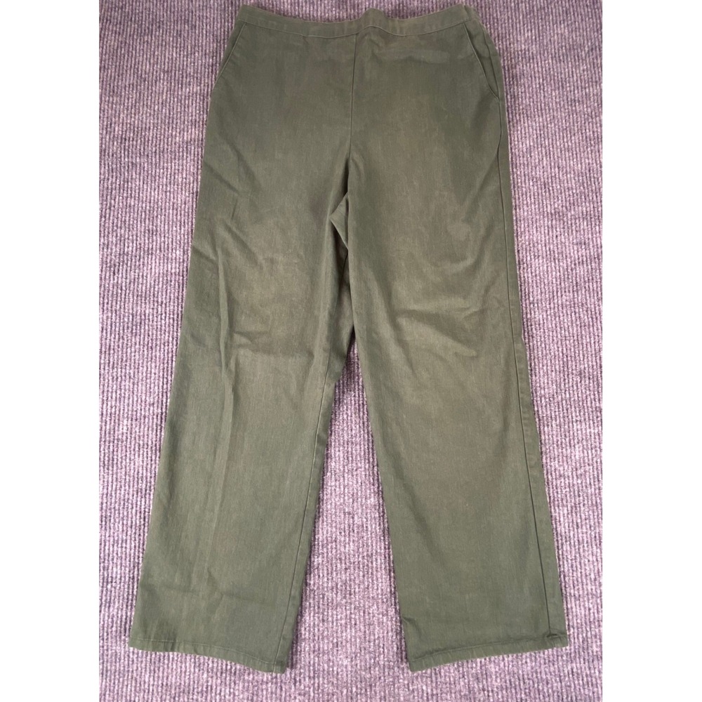 Alfred Dunner Pull On Pants Womens 16 Green Elastic Waist Straight Leg Casual
